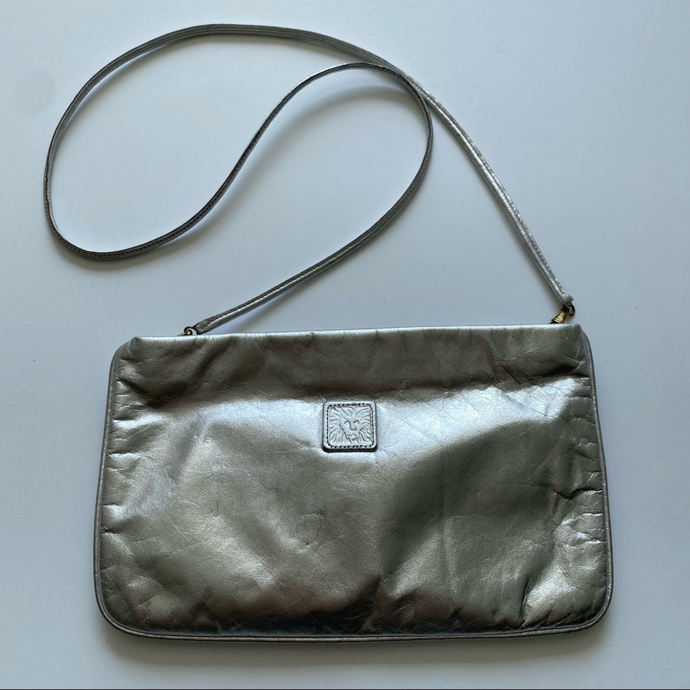 Vintage Ann Klein silver metallic cross body purse